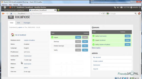 Aegir site admin screen Aegir site admin screen